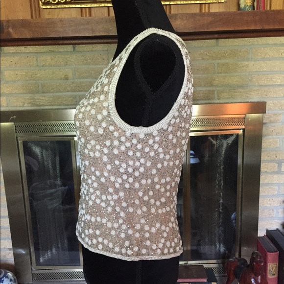 Adrianna Papell Occasions hand beaded tan top - Picture 6 of 8
